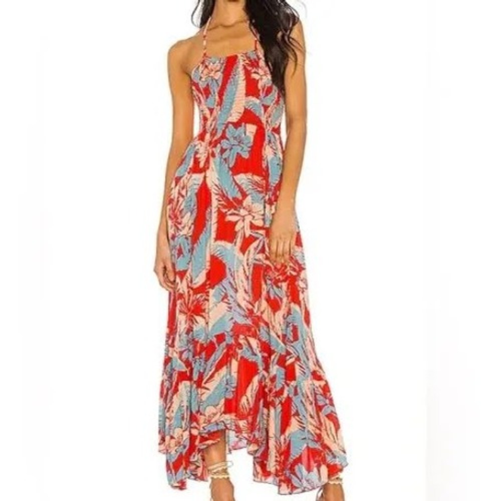Free People Intimately Maxi Dress Women Small Red Floral Excellent Boho Smocked